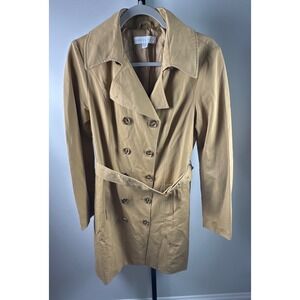New York & Company Trench Coat Womens Medium Tan Double Breasted Belted